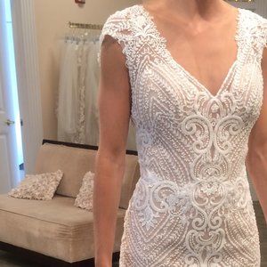 Illusion Neckline Beaded Fit & Flare Wedding Dress